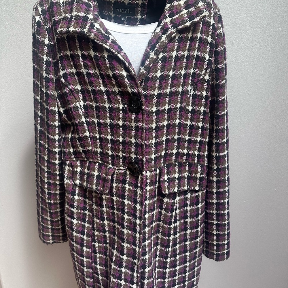 Rue21 Purple and White Trench Coat Classic Design